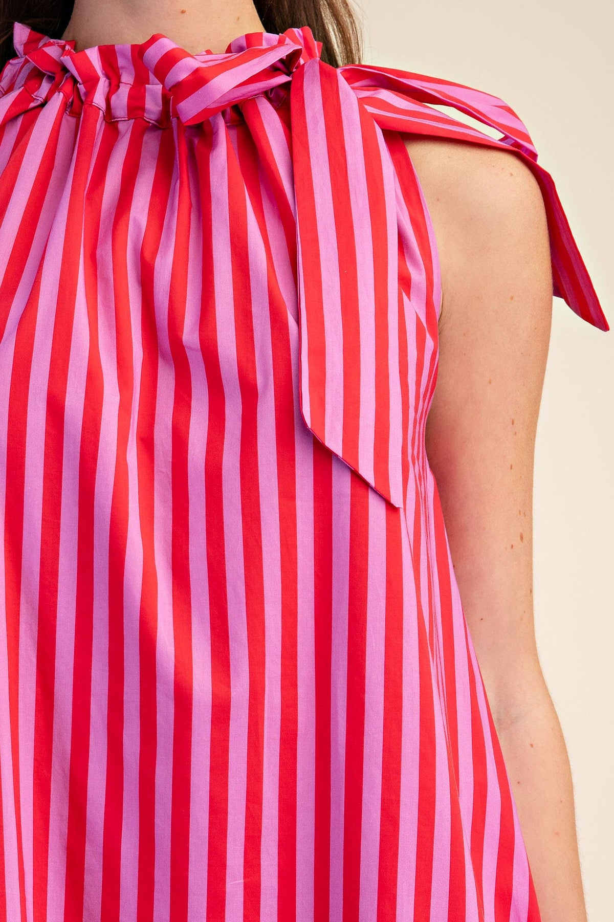 Pink Striped Sleeveless Midi Dress