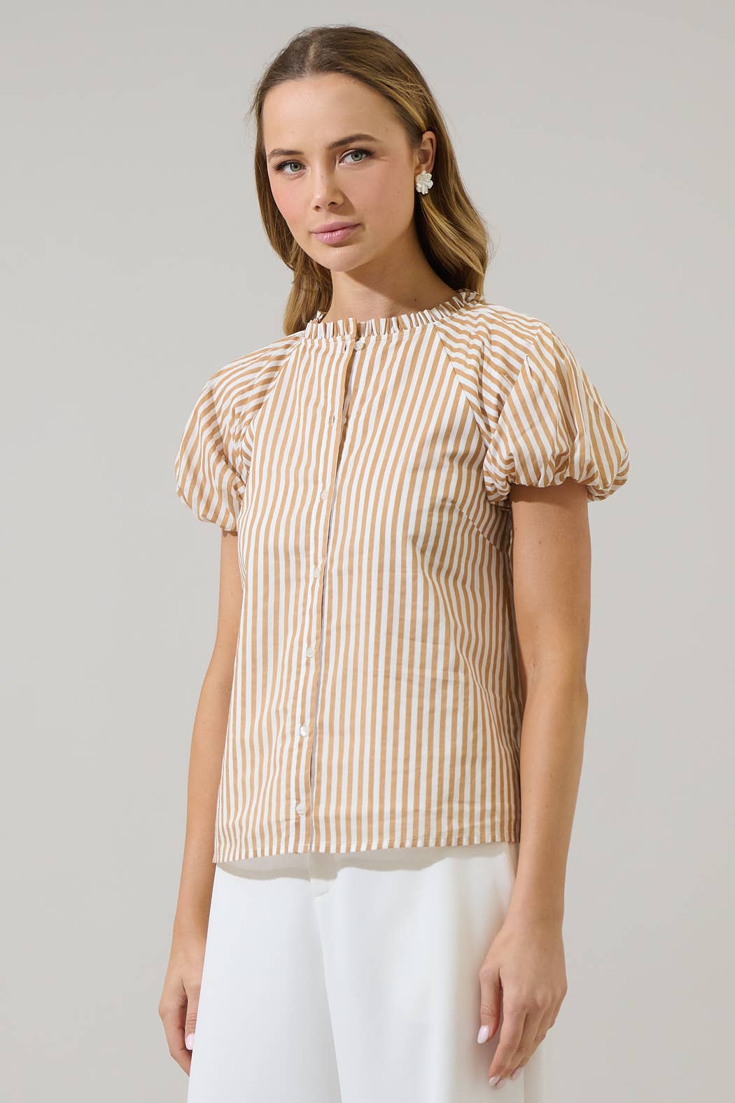 Tan Stripe Button Down Top