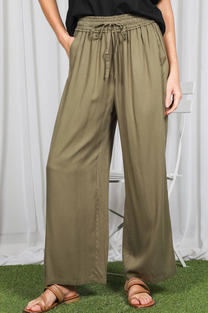 Olive Flowy Wide Leg Pants