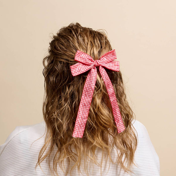 Double Take Hair Bow–Gingham Red