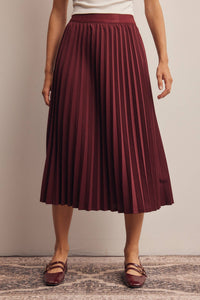 Burgundy Pleated Midi Skirt