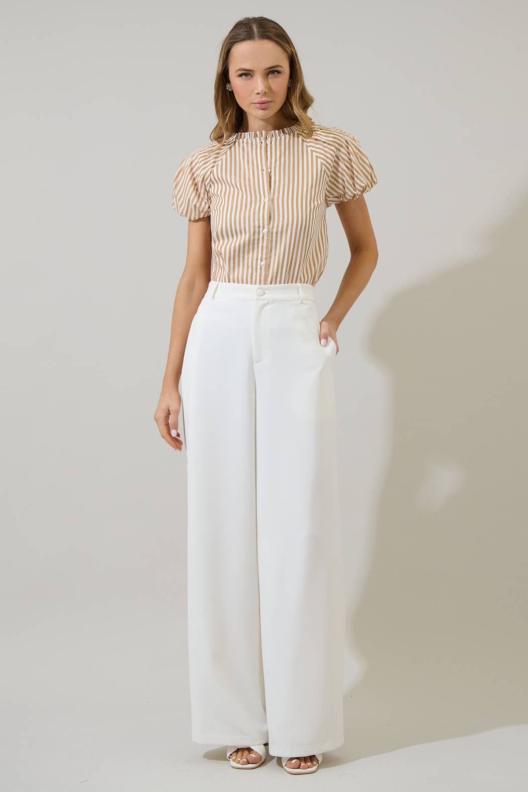 Tan Stripe Button Down Top