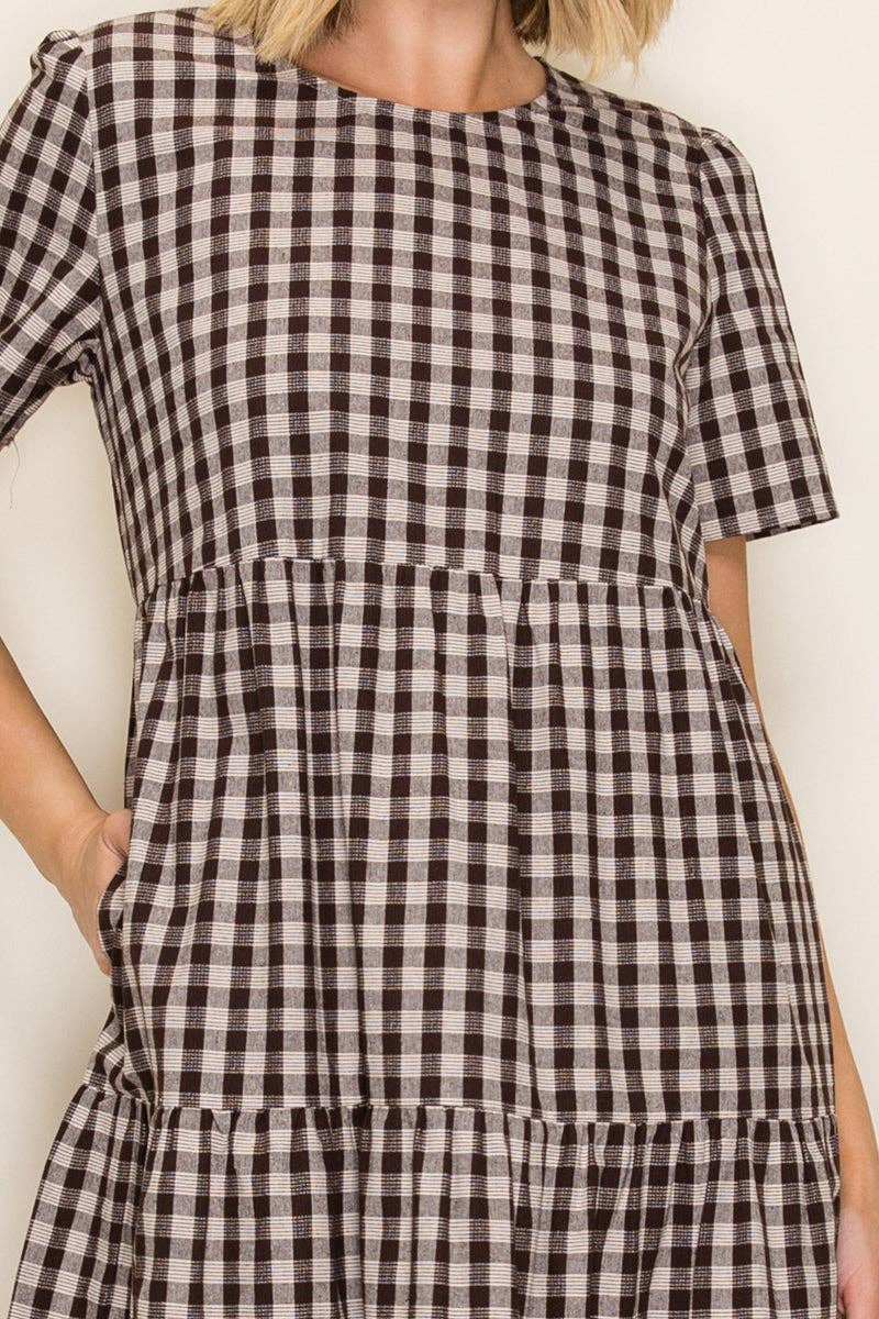 Plaid Flowy Tiered Midi Dress