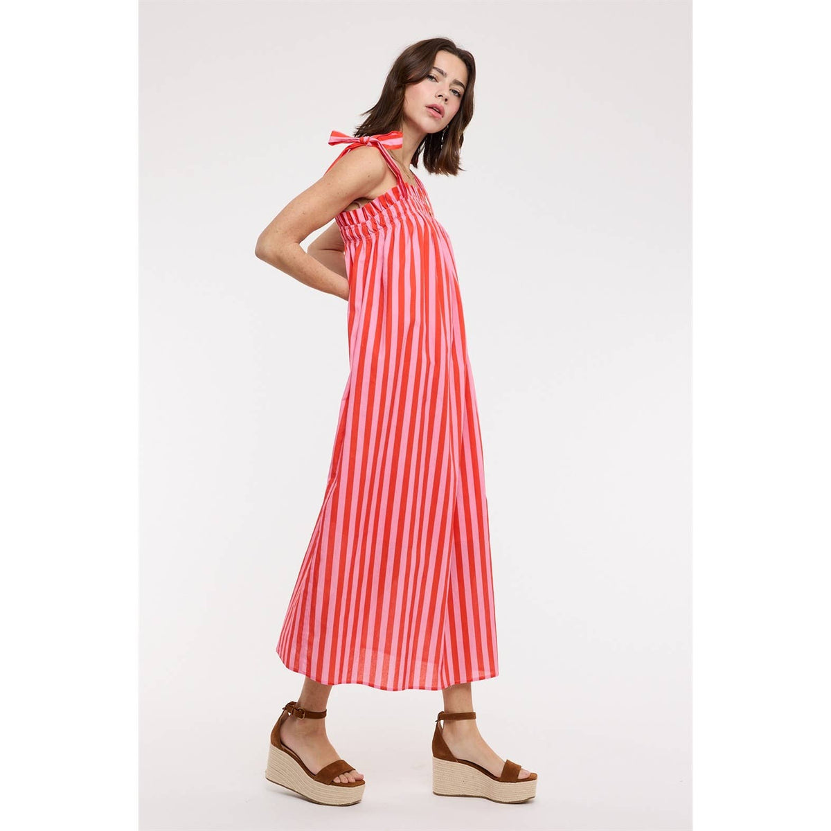 Striped Shoulder Tie Midi