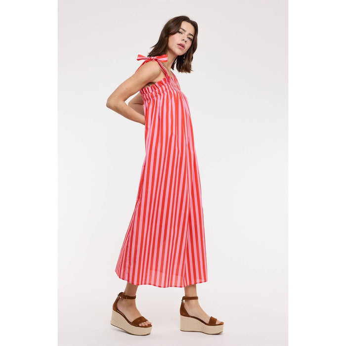 Striped Shoulder Tie Midi