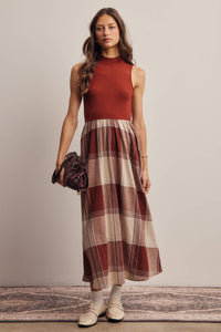 Mock Neck Plaid Midi Dress