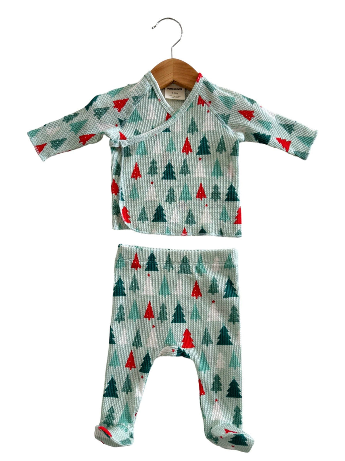 Organic Waffle Kimono & Pant Set, Festive Firs