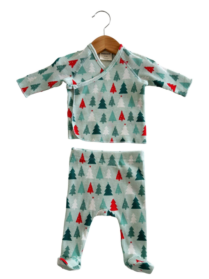 Organic Waffle Kimono & Pant Set, Festive Firs