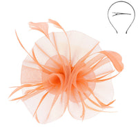Peach Floral Feather Sheer Mesh Fascinator