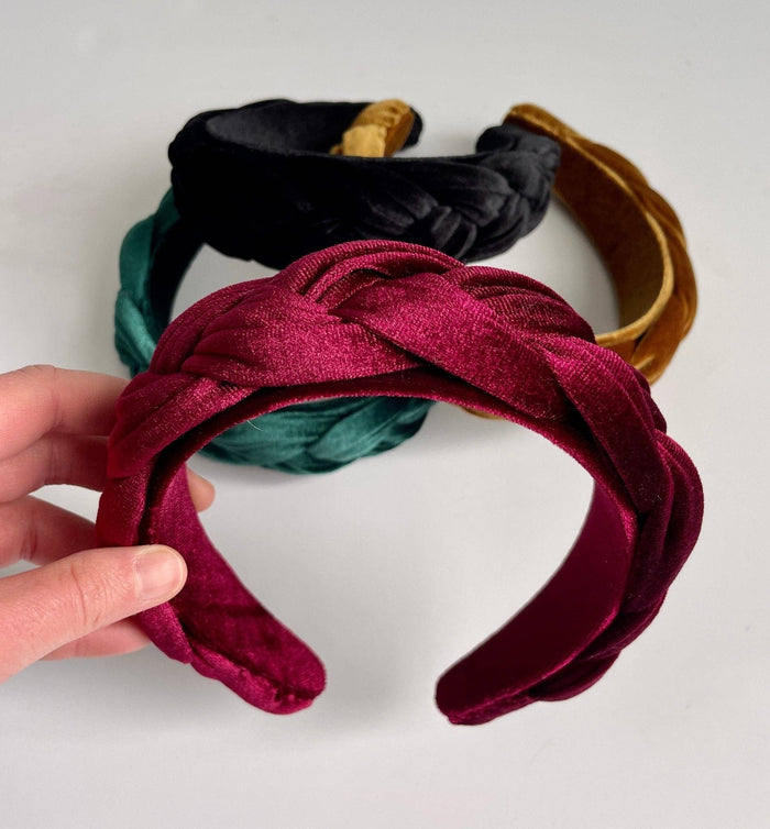 Cranberry Velvet Braided Headband