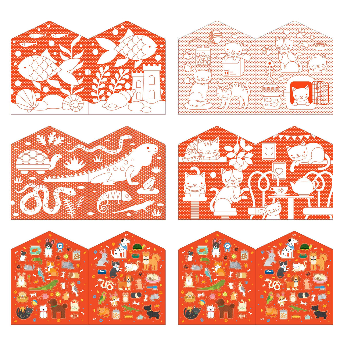 Coloring Book With Stickers: Pets