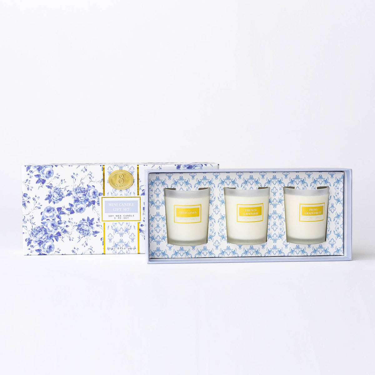 Blue Floral 3 Piece Assorted Candle Boxed Set