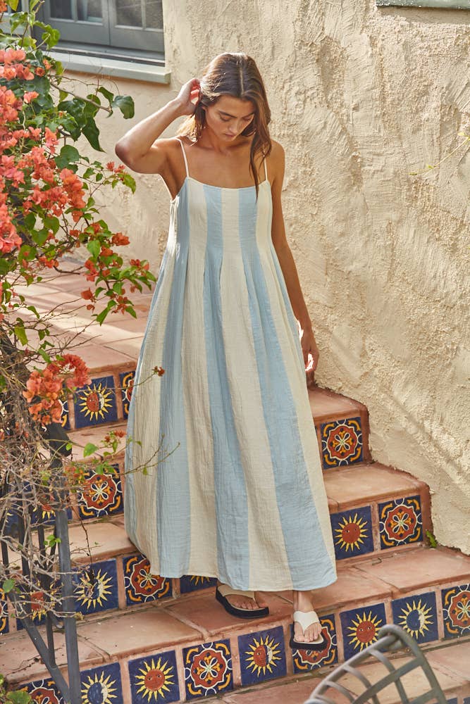 Light Blue Striped Midi Dress