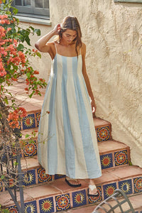 Light Blue Striped Midi Dress