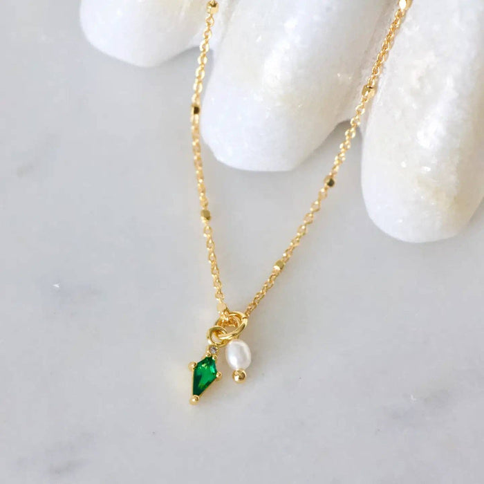 Mini Pearl Emerald Drop Necklace