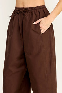 Brown Drawstring Barrel Pants