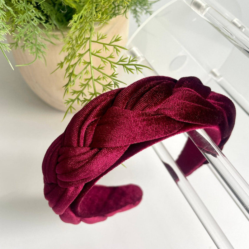 Cranberry Velvet Braided Headband