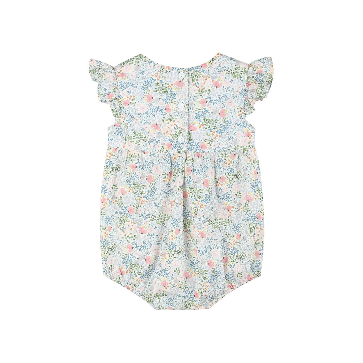 Pink Floral Print Smocked Futter Romper