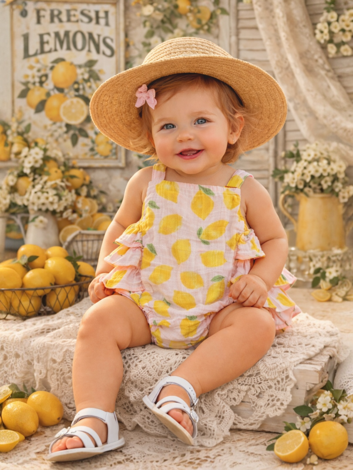 Lemon Muslin Ruffle Sunsuit