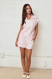 Gingham Zip Up Top Short Set