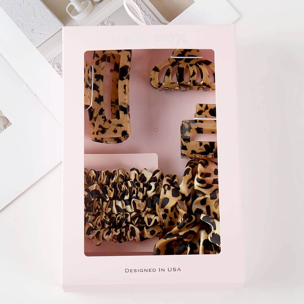 Leopard Assorted Hair Claw Clip Scrunchies Set