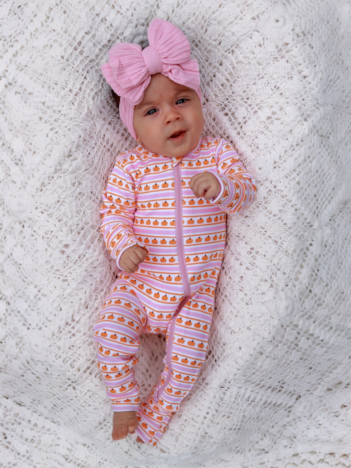 Pink Pumpkin Stripe Romper
