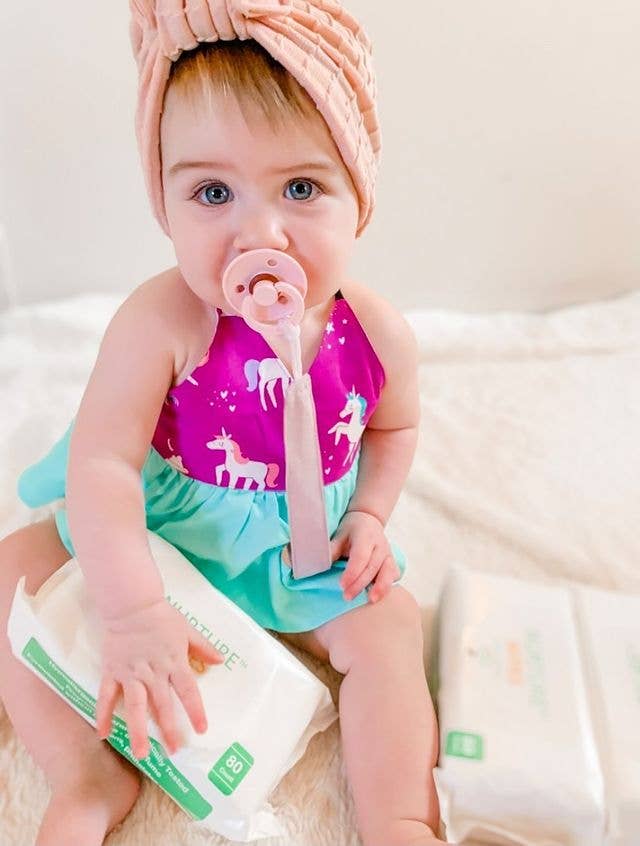 Ali+Oli Linen Pacifier Clips (Flamingo)