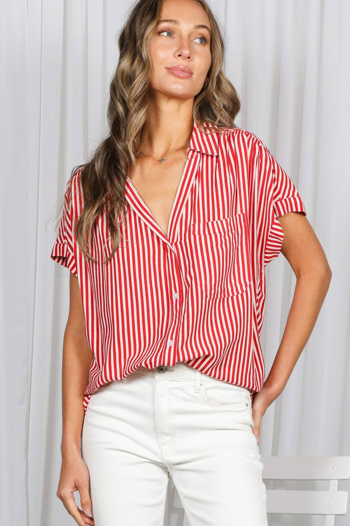 Red Striped Button Down