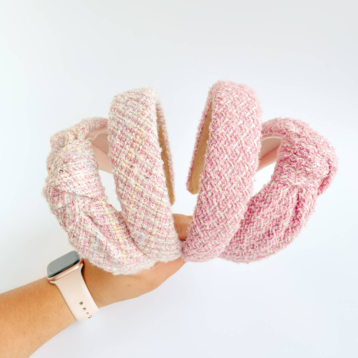 Pink Tweed Sparkle Padded Knot Headband