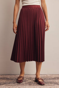 Burgundy Pleated Midi Skirt