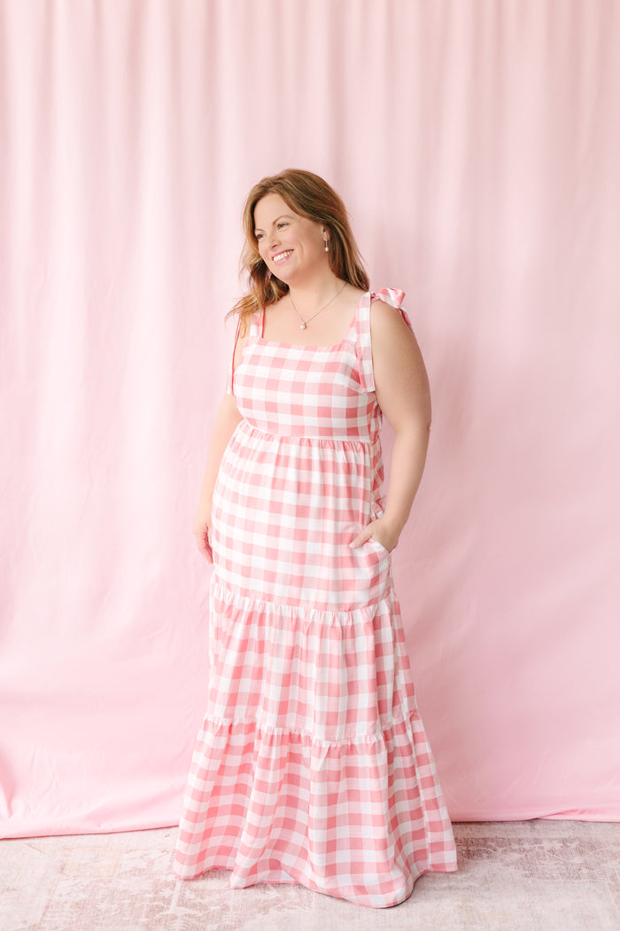 Pink Gingham Maxi Dress