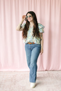 Blue Floral Flutter Top