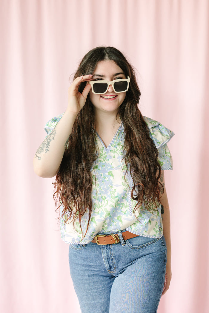 Blue Floral Flutter Top
