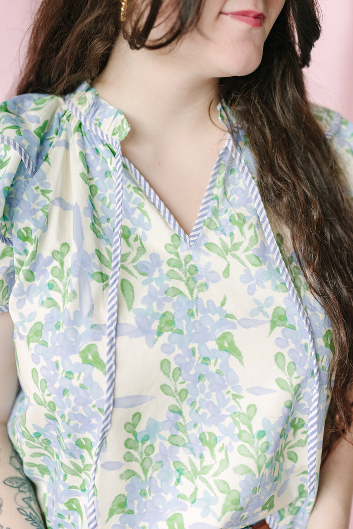 Blue Floral Flutter Top