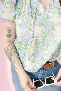 Blue Floral Flutter Top