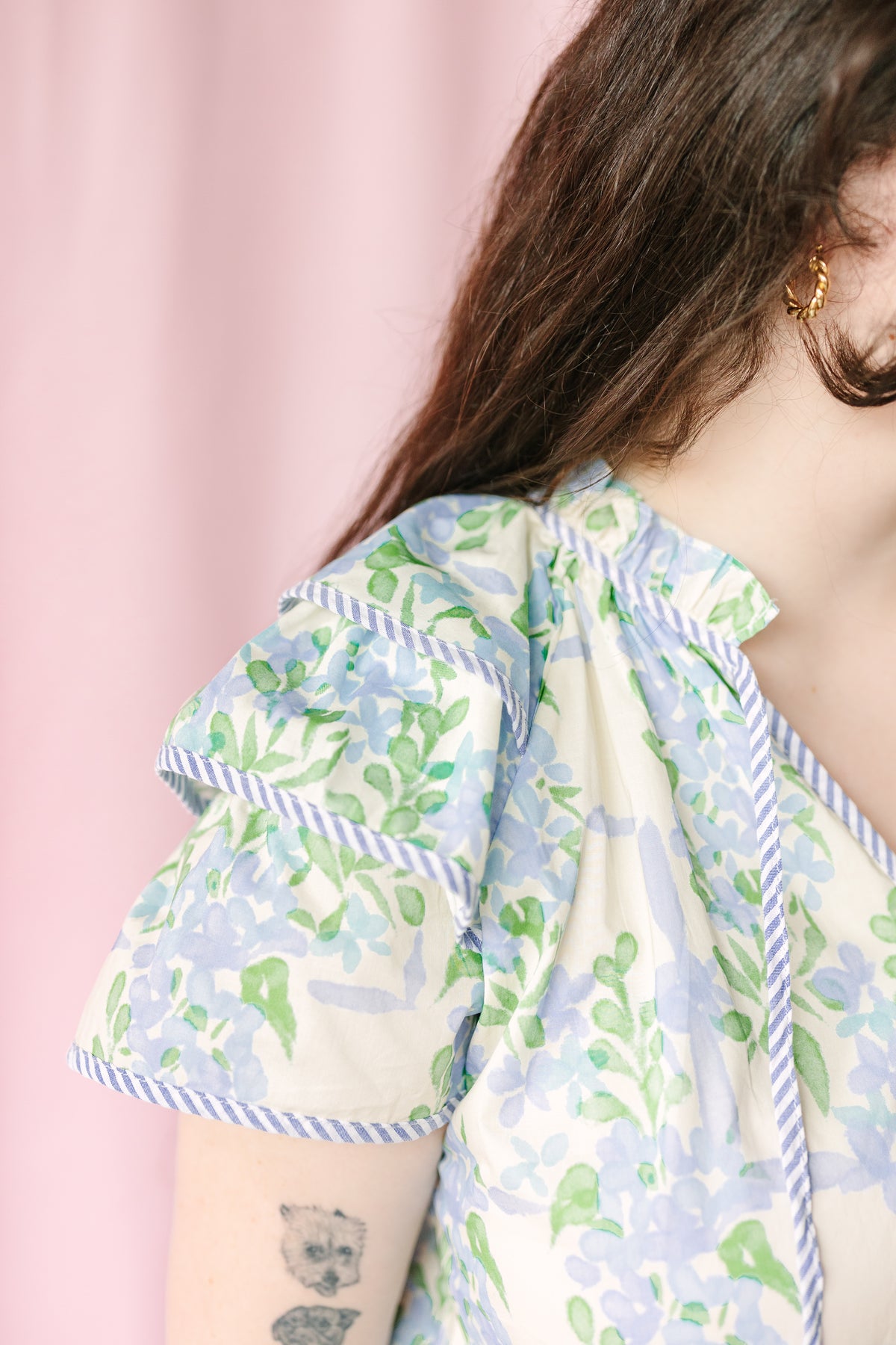 Blue Floral Flutter Top