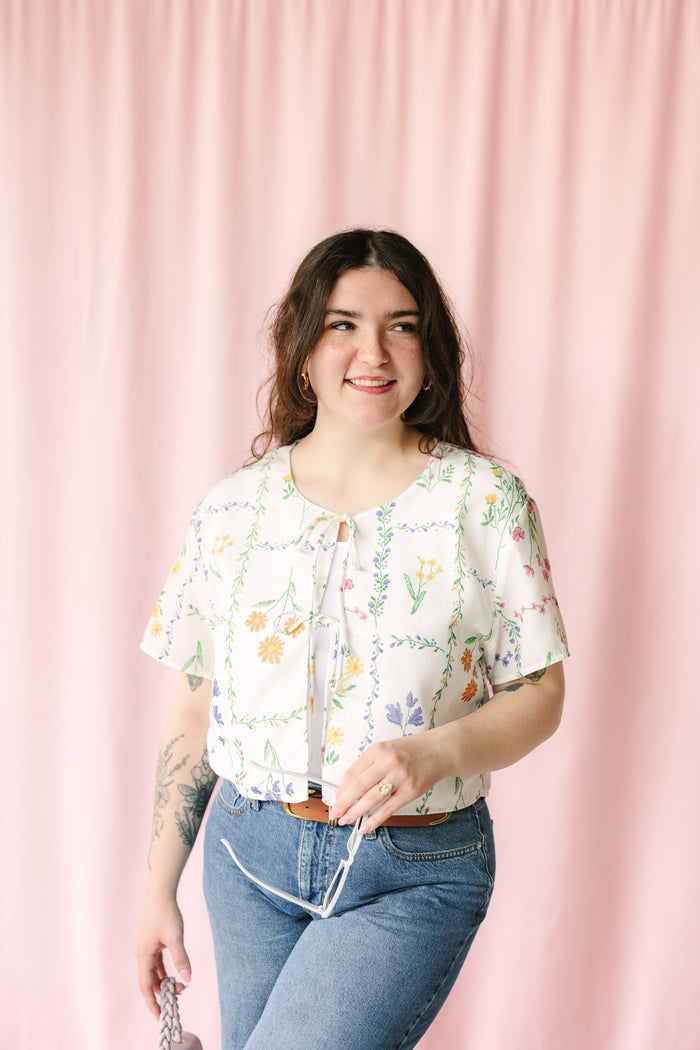 Flower Print Short Tie Top