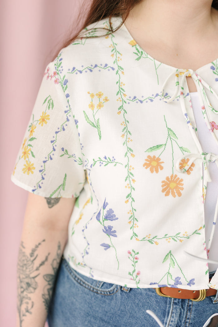 Flower Print Short Tie Top