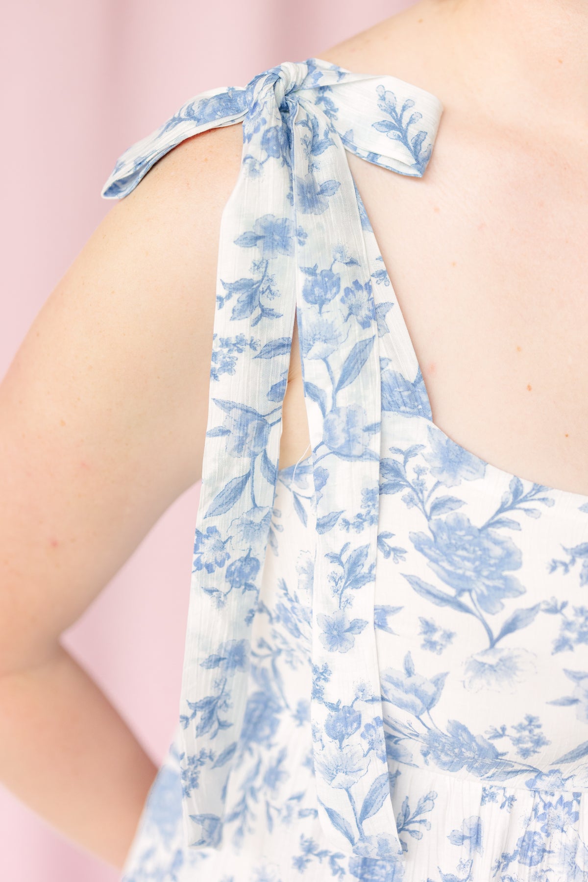 Blue Floral Ruffle Midi Dress