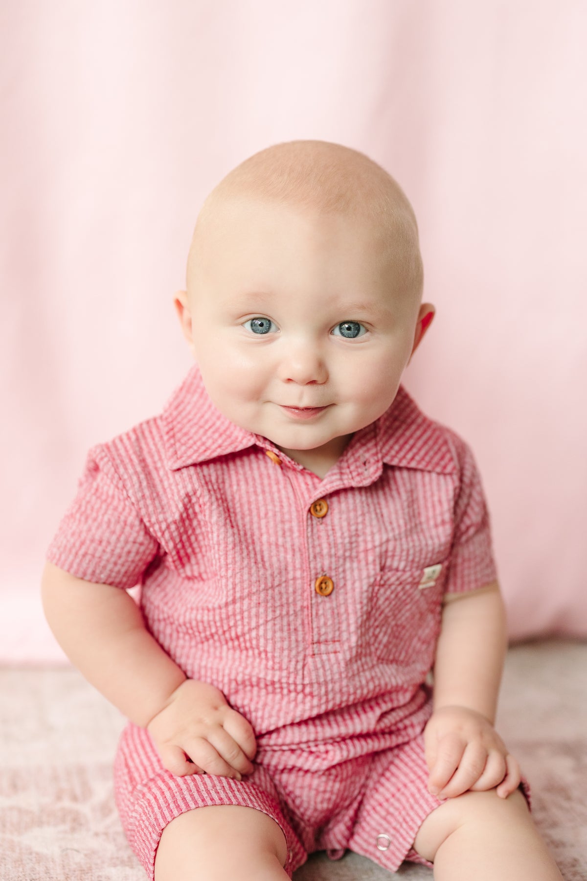 Red Seersucker Polo Romper