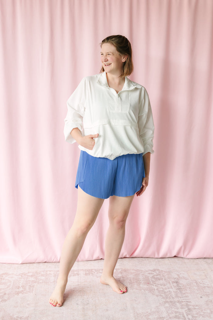 Blue Pleated Activewear Shorts