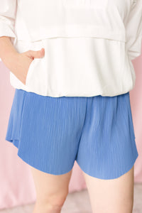 Blue Pleated Activewear Shorts