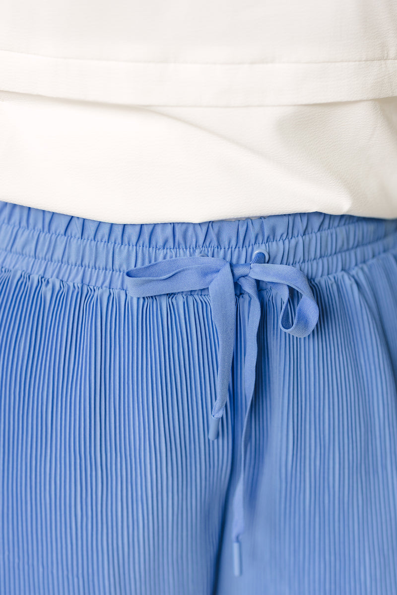 Blue Pleated Activewear Shorts