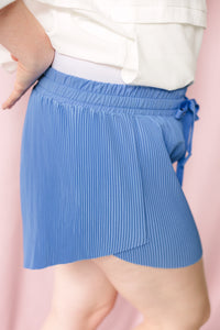 Blue Pleated Activewear Shorts
