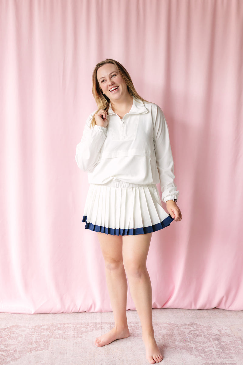 White Two-Tone Pleated Activewear Skirt