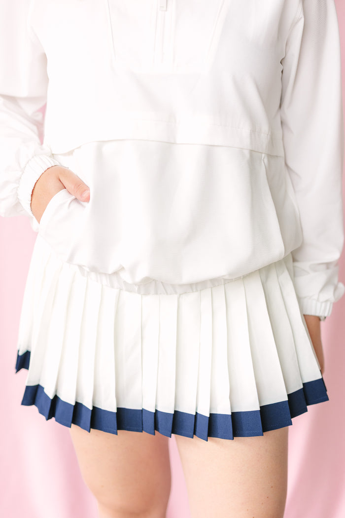 White Two-Tone Pleated Activewear Skirt