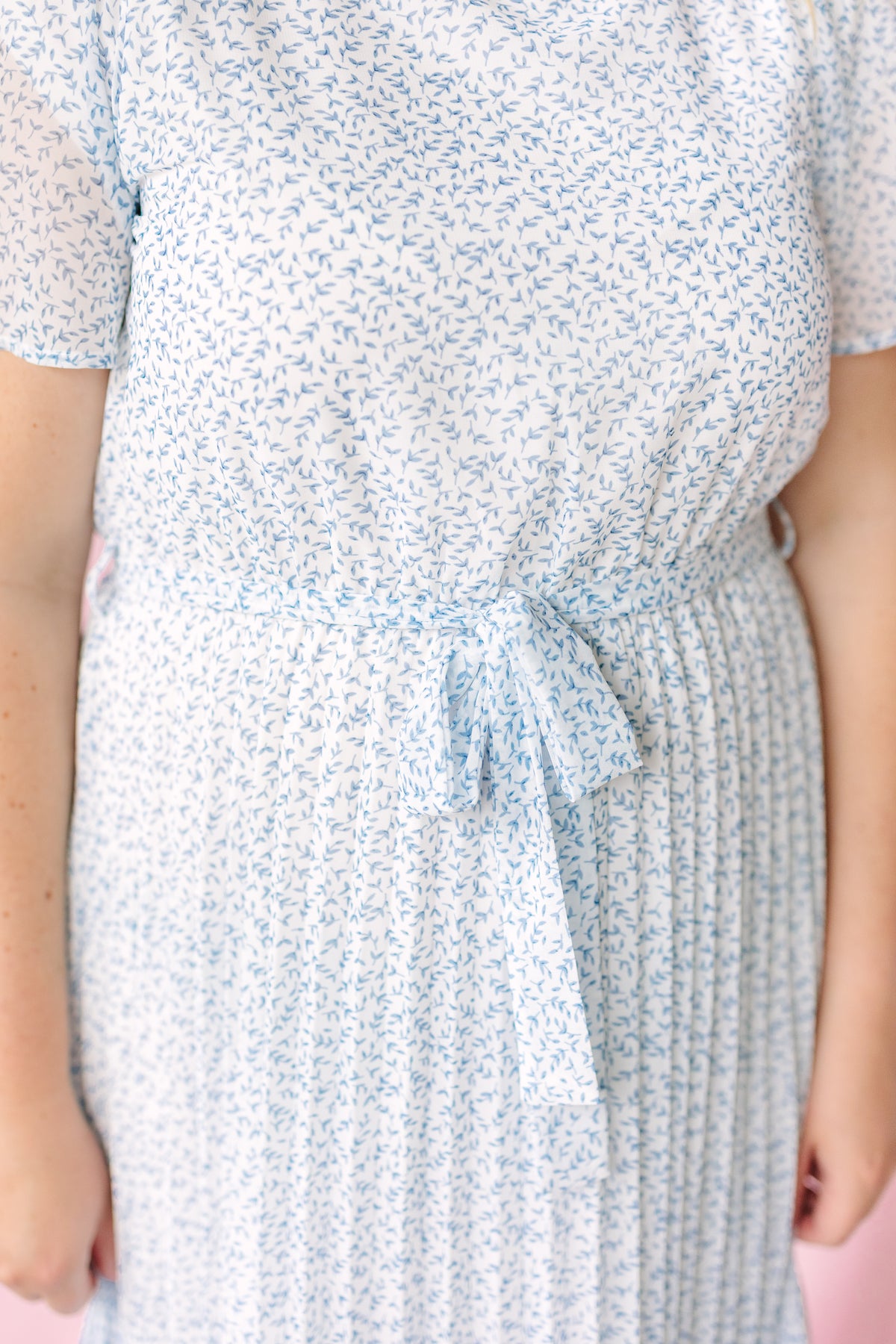 Pleated Ivory/Blue Maxi Dress