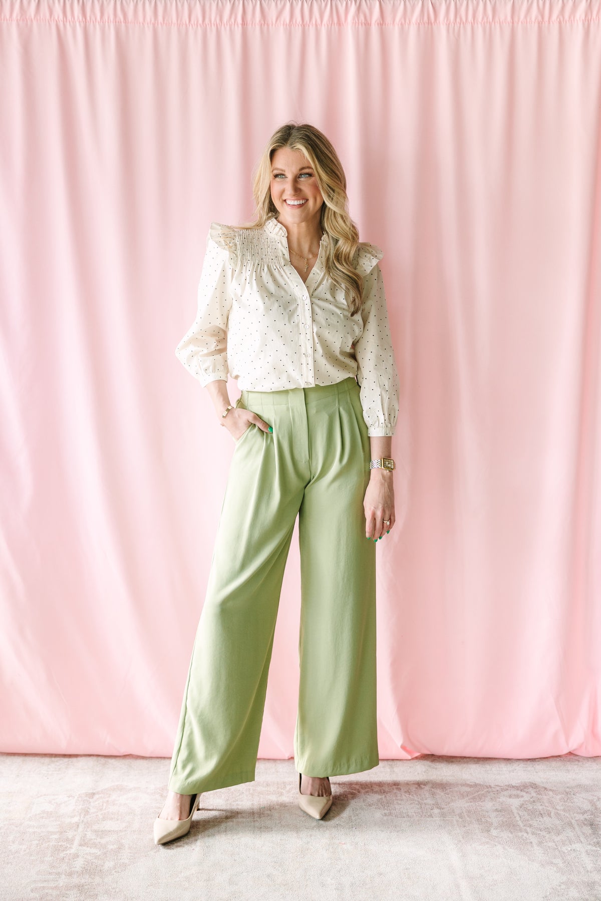 Cream Polka Dot Blouse