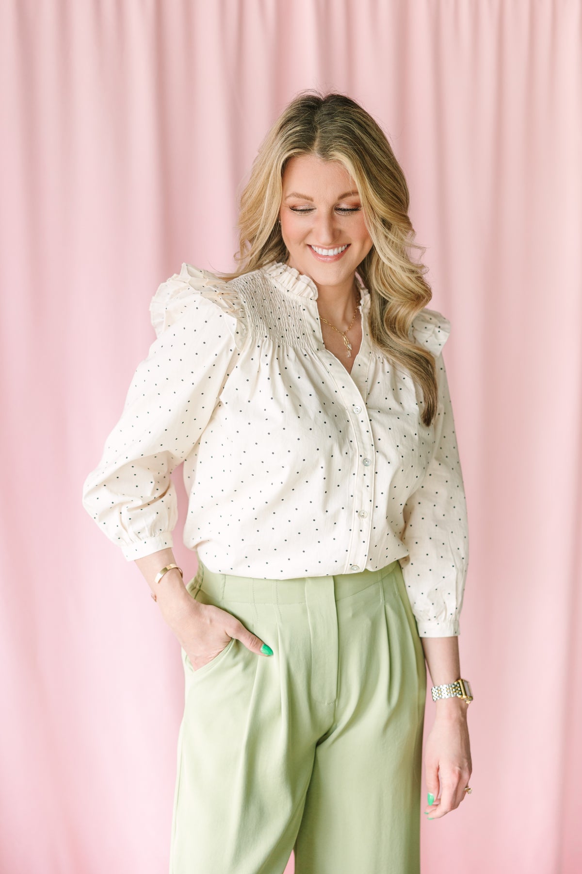 Cream Polka Dot Blouse