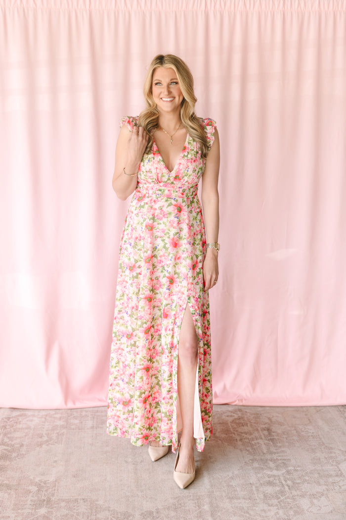 Pink Floral Chiffon Maxi